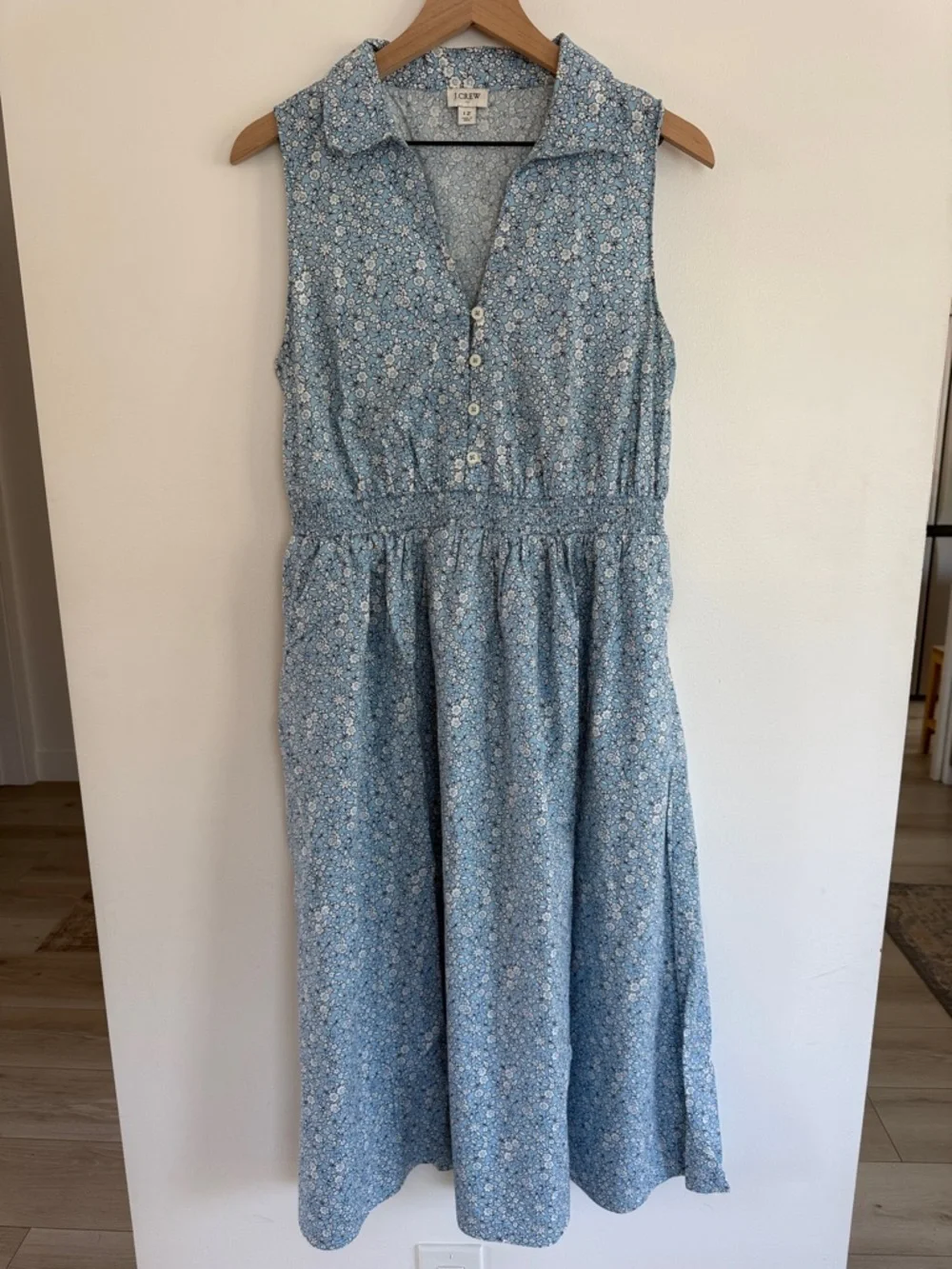 J. Crew Light Blue Floral Button-Front Midi Dress